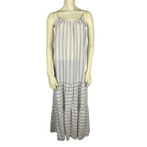 beach lunch lounge beige white striped maxi dress casual cruise vacation XS